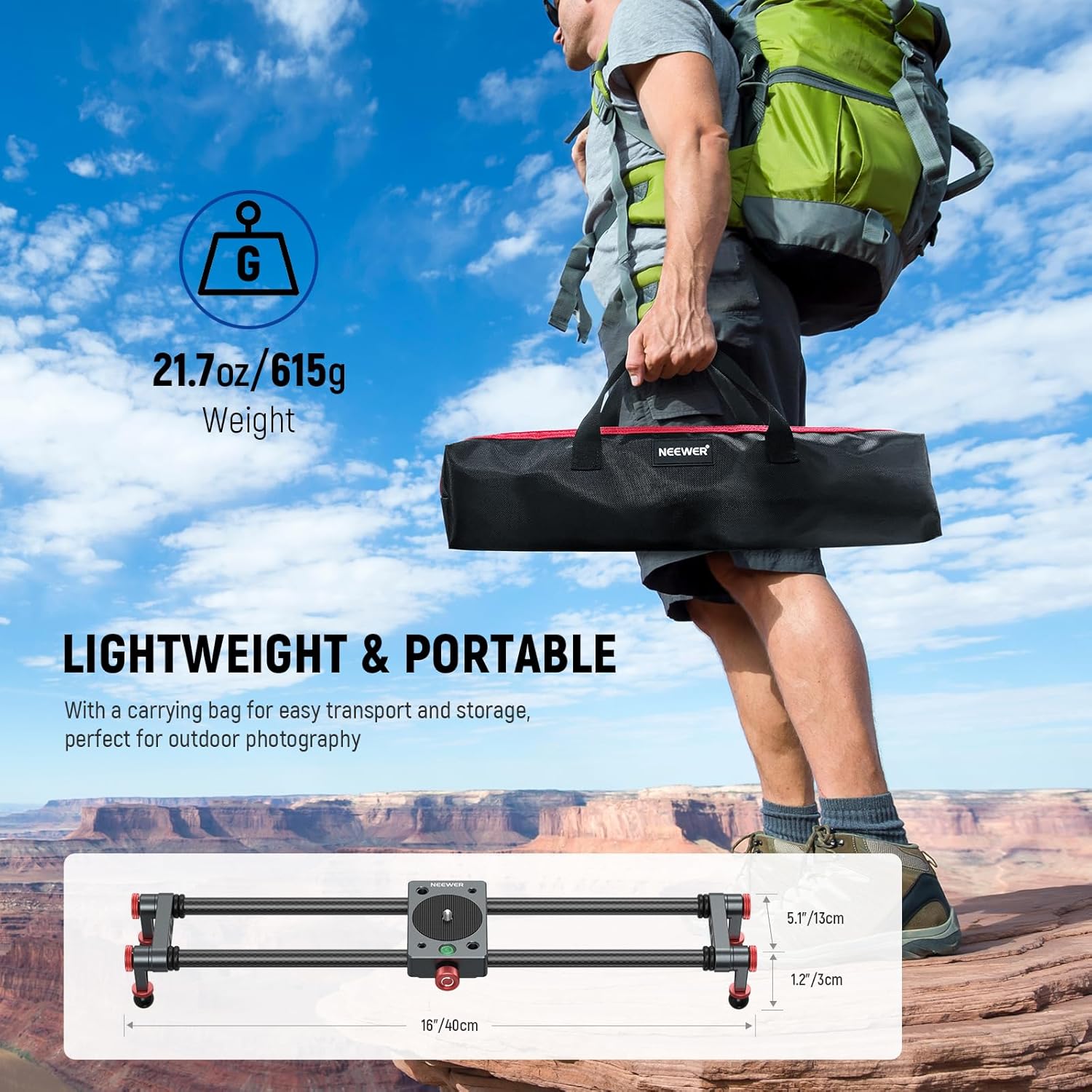 Thumbnail 6 de NEEWER 40 cm Kohlefaser Kamera-Slider Dolly Slider Schiene mit 360° Kugelkopf, Smartphone- und Action-Kamera-Halterung (CS1M)