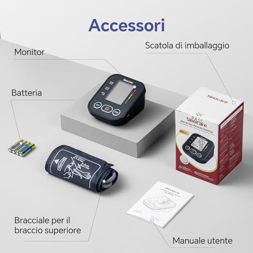 Detalle 2 de Sinocare Misuratore di Pressione da Braccio (22-42 cm) con Indicatore di Rischio e Memoria Doppia