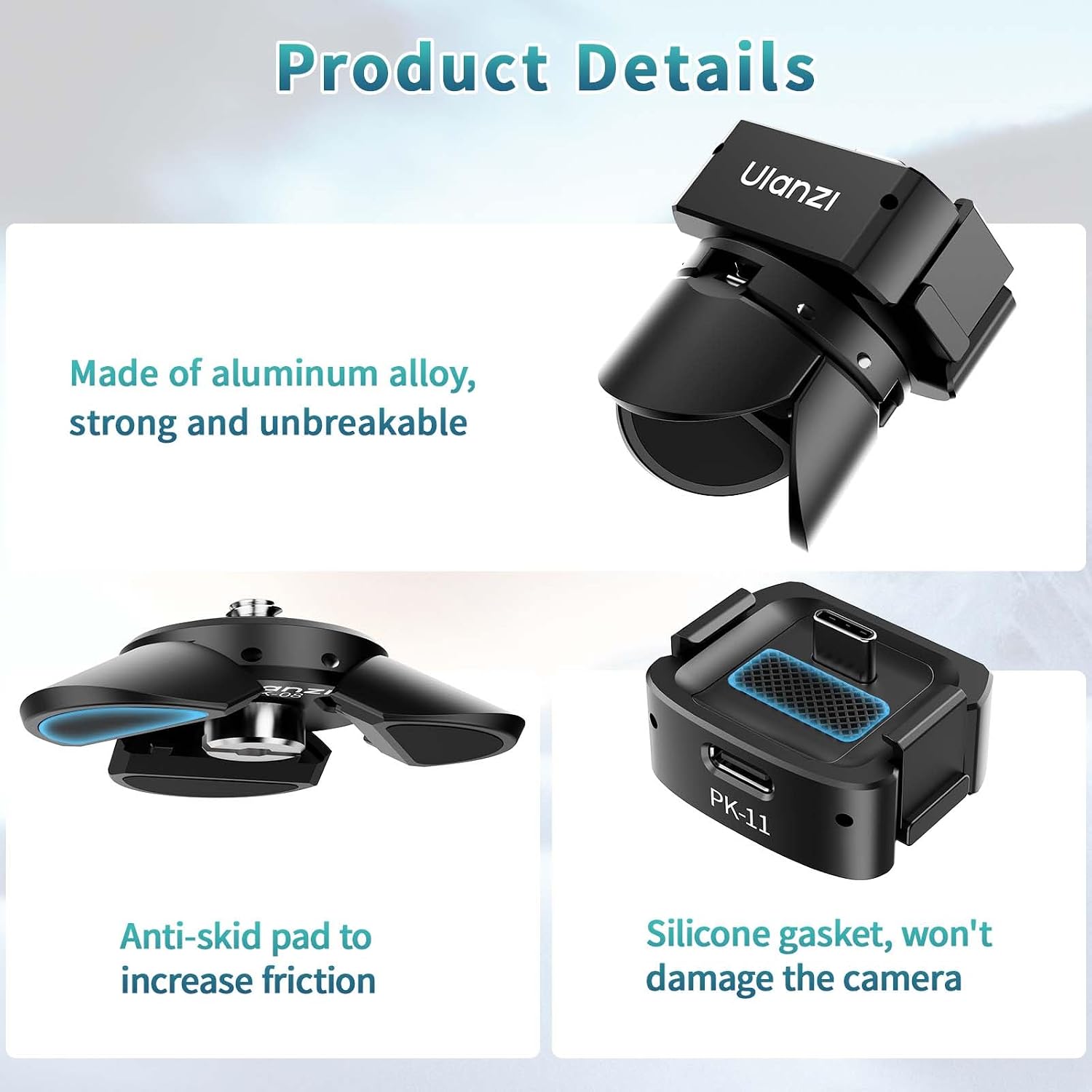Detalle de Kit mini trépied ULANZI Pocket 3 (PK-08 & PK-11) avec charge Type-C et vis 1/4