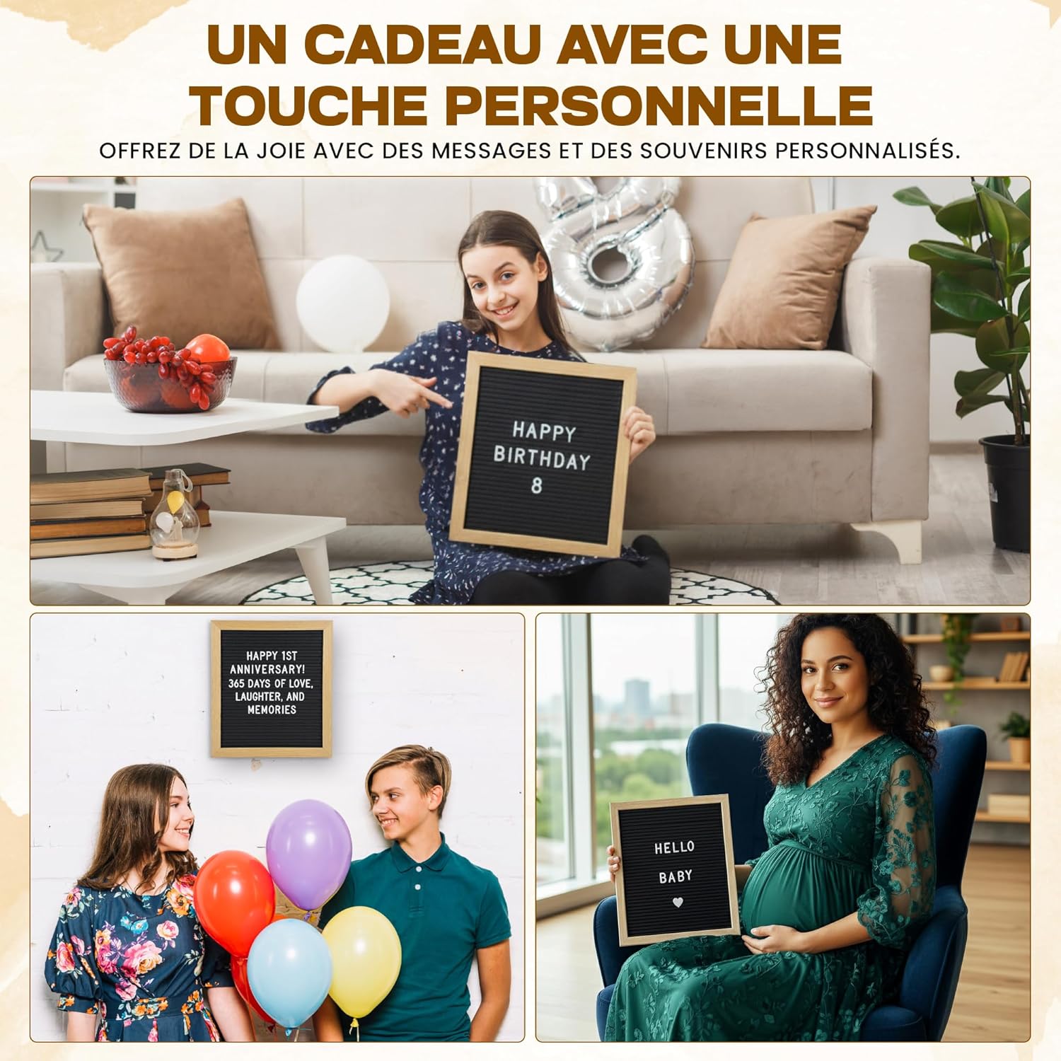 Detalle de Tableau à Lettre Memoboard en bois de 27 cm – design rétro et pratique
