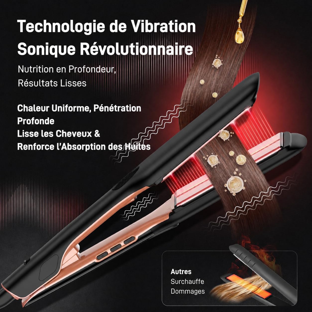 Detalle 2 de Fer à lisser professionnel en céramique avec lissage ionique et écran LCD (150–230 °C) – Plaques 1,75