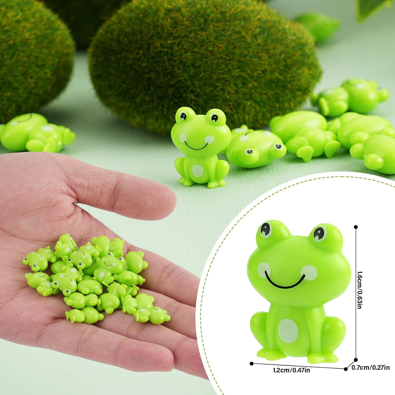 Detalle de BuQiuRen BQR202311 Mini Green Plastic Frog Figurines, 150-Piece Set