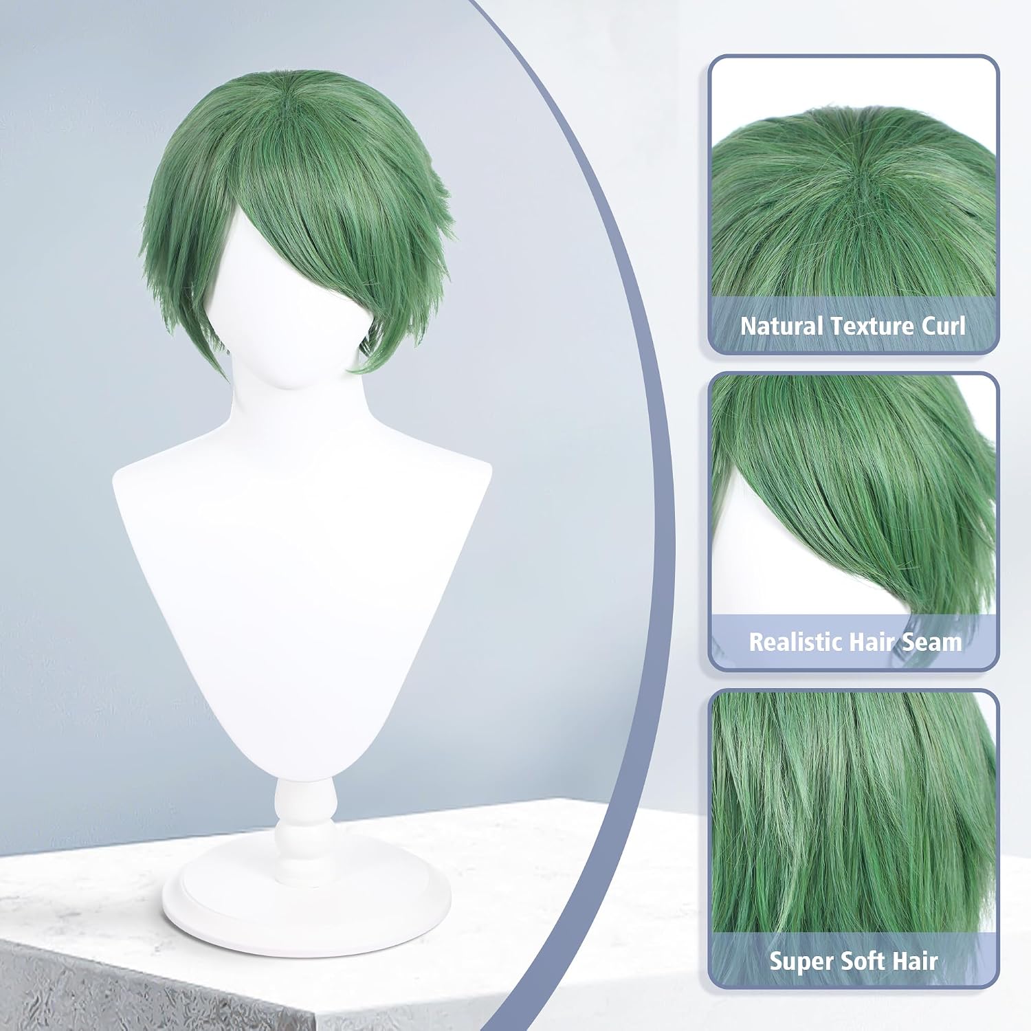 Detalle de 30 cm lange Pastellgrüne Anime-Cosplay-Perücke – universell einsetzbar
