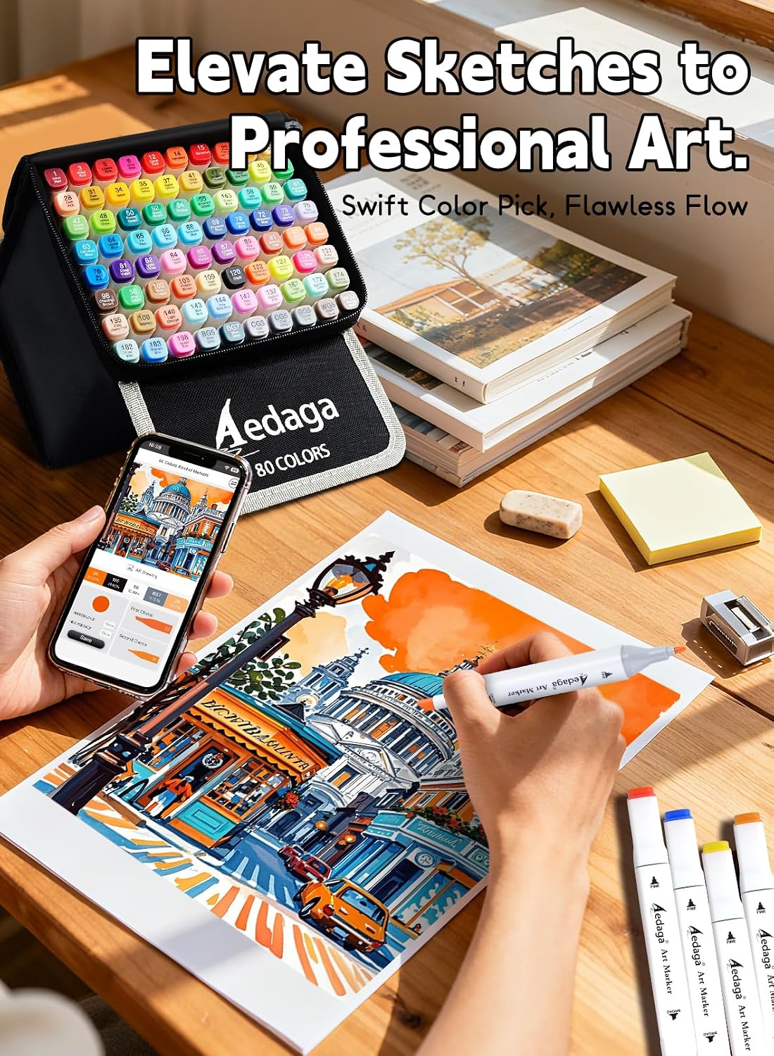 Detalle de AEDAGA 120 Colours Alcohol Markers with Free App, Chisel & Fine Tips