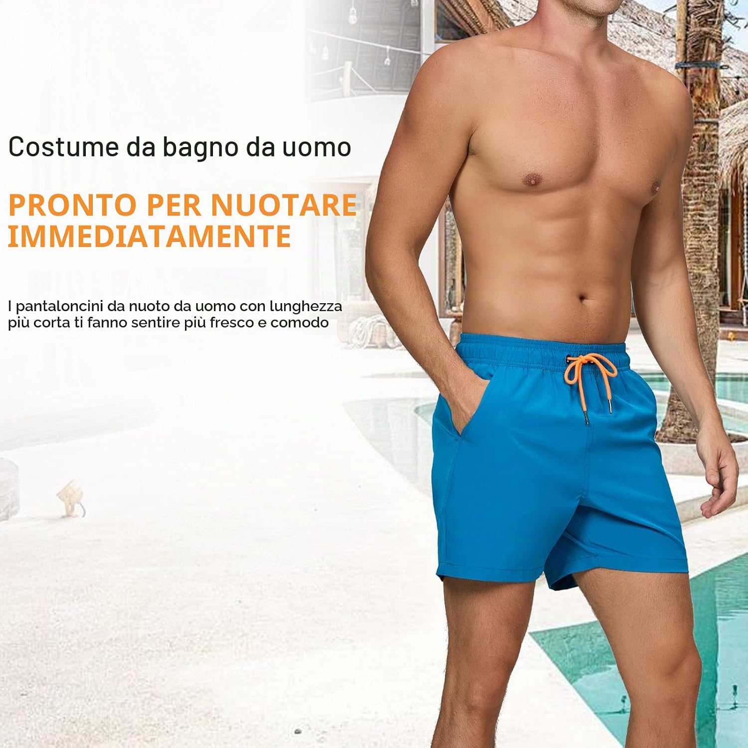 Thumbnail 6 de Vorvowry Costume Uomo Mare: pantaloncini da bagno con asciugatura rapida e tasca con zip