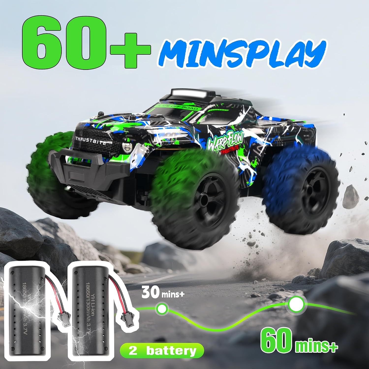 Detalle de BAZADER Voiture Télécommandée Tout Terrain 1:18 – 2 Batteries, LED, Brumisateur et 2,4 GHz