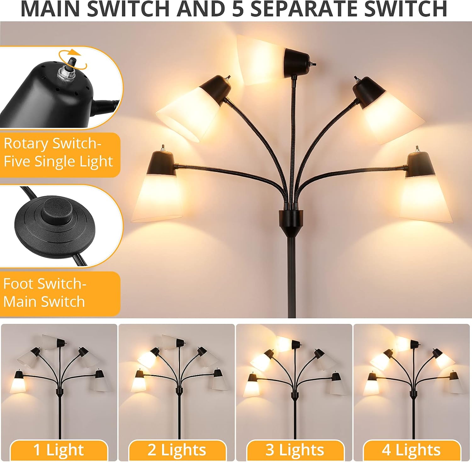 Detalle de LED Floor Lamp with 5 Adjustable Arms