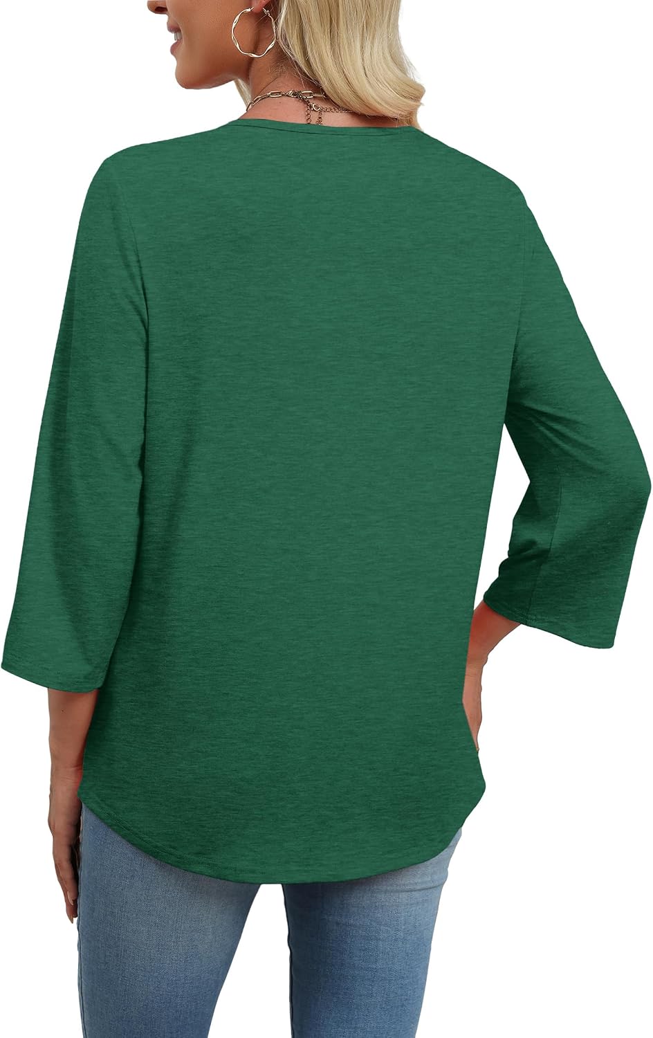 Detalle 1 de WIHOLL 3/4-Sleeve Boho Blouse with V-Neck Lace Front, S-3XL