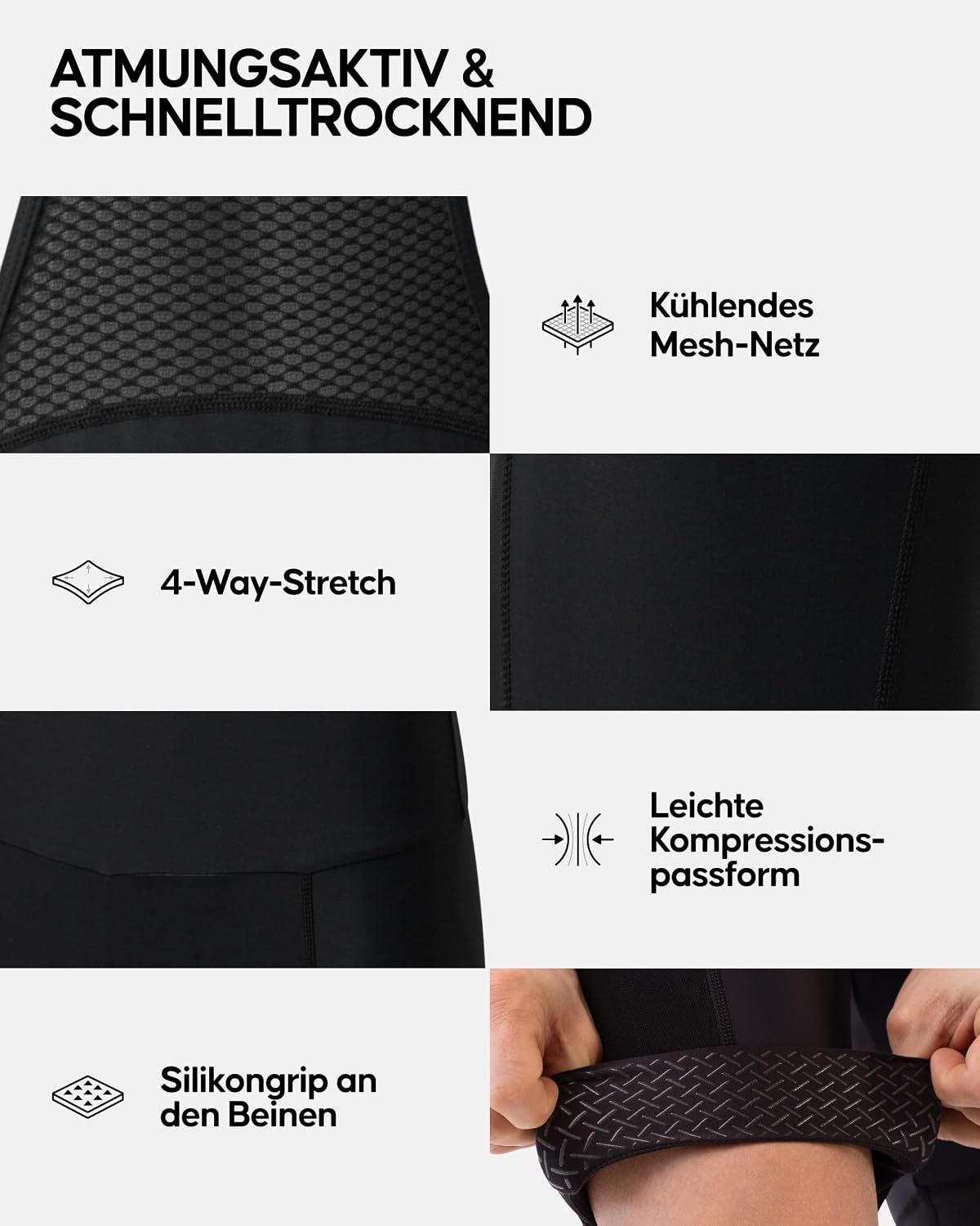 Detalle de DANISH ENDURANCE 3D Pro Bib Shorts für Herren – gepolsterte Trägerhose fürs Rad, schnelltrocknend mit Beintasche