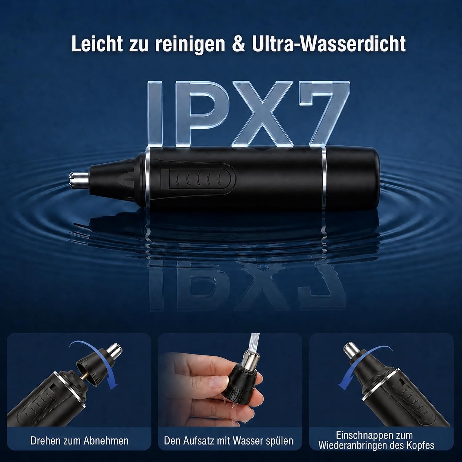Detalle de Nasenhaartrimmer Herren 2-in-1 USB Aufladbar: Nasen- und Gesichtstrimmer mit Doppelschneideklingen