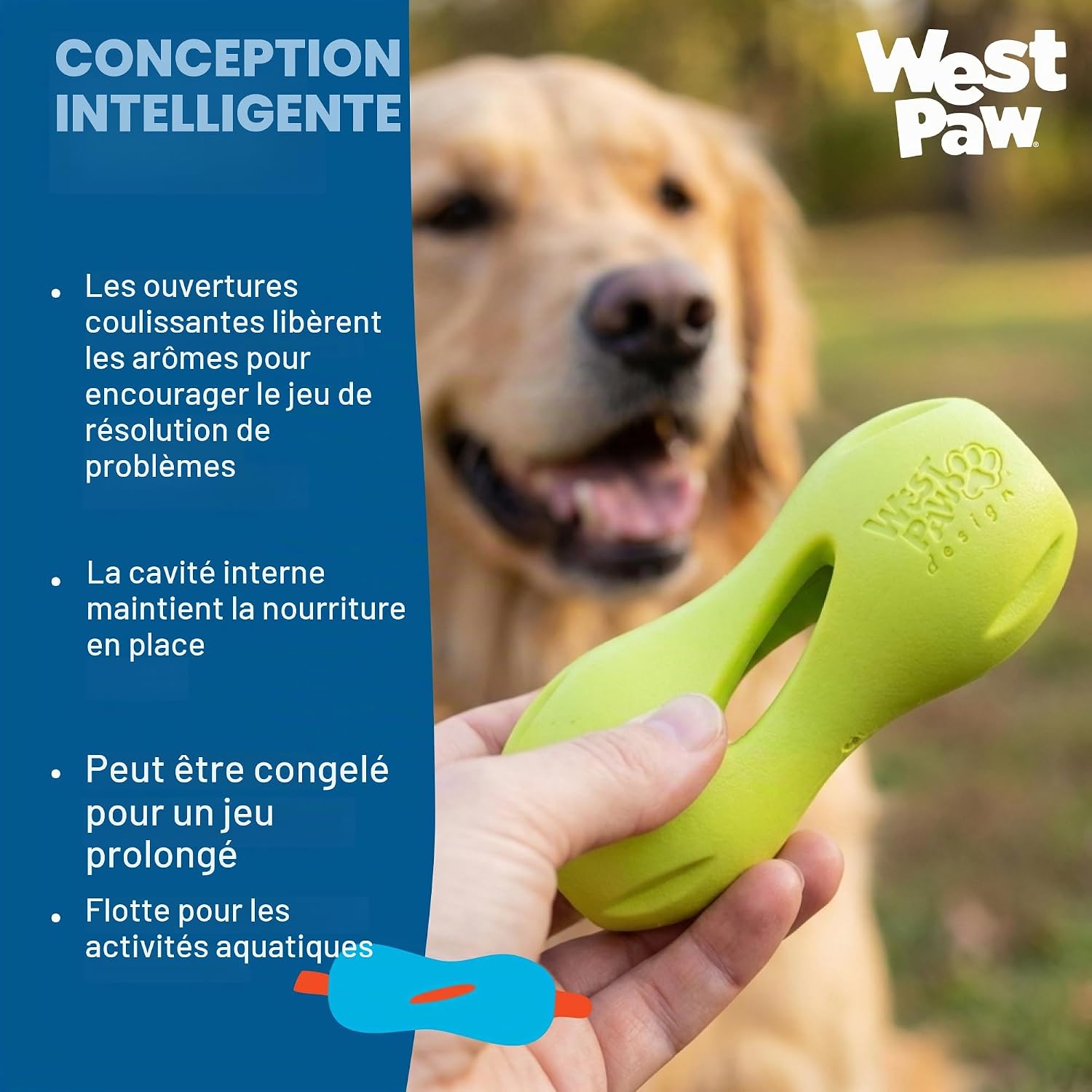 Thumbnail 5 de WEST PAW Zogoflex Qwizl traktatiespeeltje voor honden, klein, Granny Smith