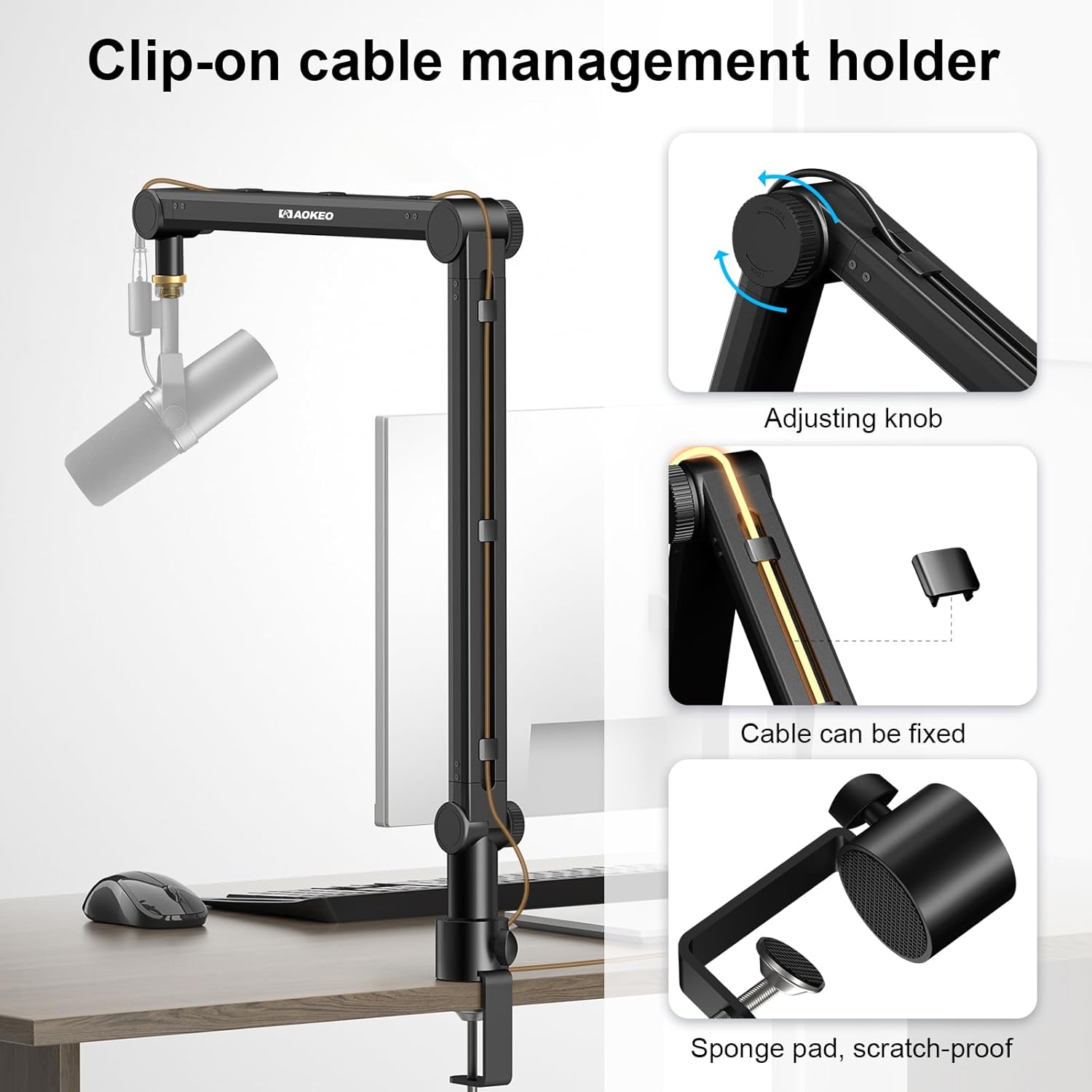 Detalle 2 de Aokeo AK-48 Microphone Boom Arm with 360° Rotation and Cable Management