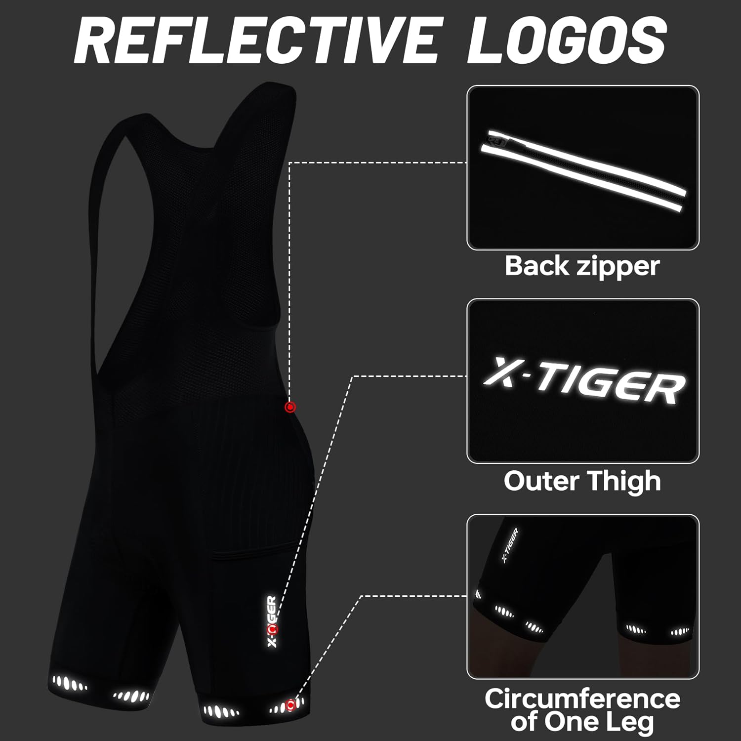 Thumbnail 4 de X-TIGER Salopette MTB uomo con fondello in gel 5D, 3 tasche e inserti riflettenti