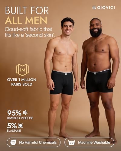 Detalle de Giovici Men's Bamboo Anti-Chafing Boxers (XXL, Black Fly) 3 Pack