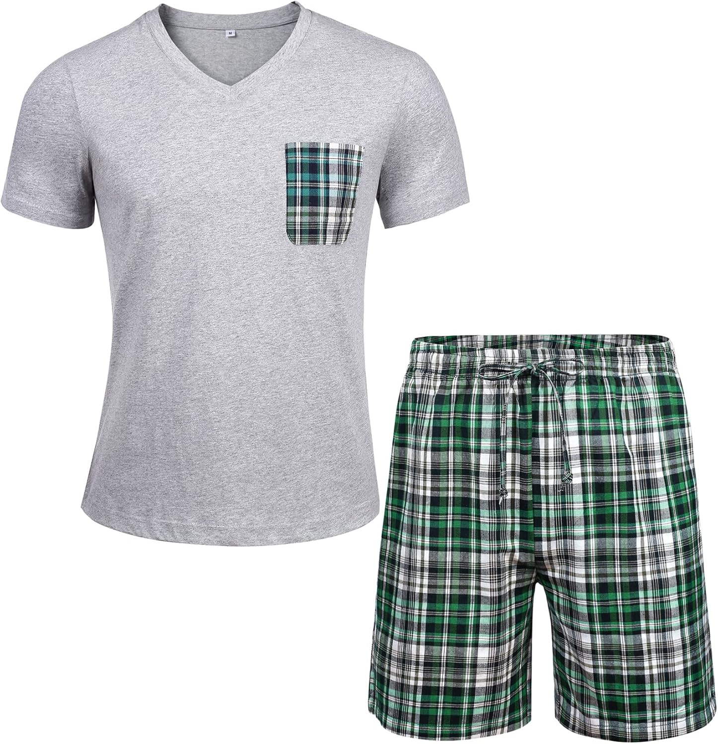 Thumbnail 2 de Winovia Schlafanzug Herren Kurz Pyjama Set aus 100% Baumwolle – V-Ausschnitt Shirt & kariertes Shorty Set für Sommer