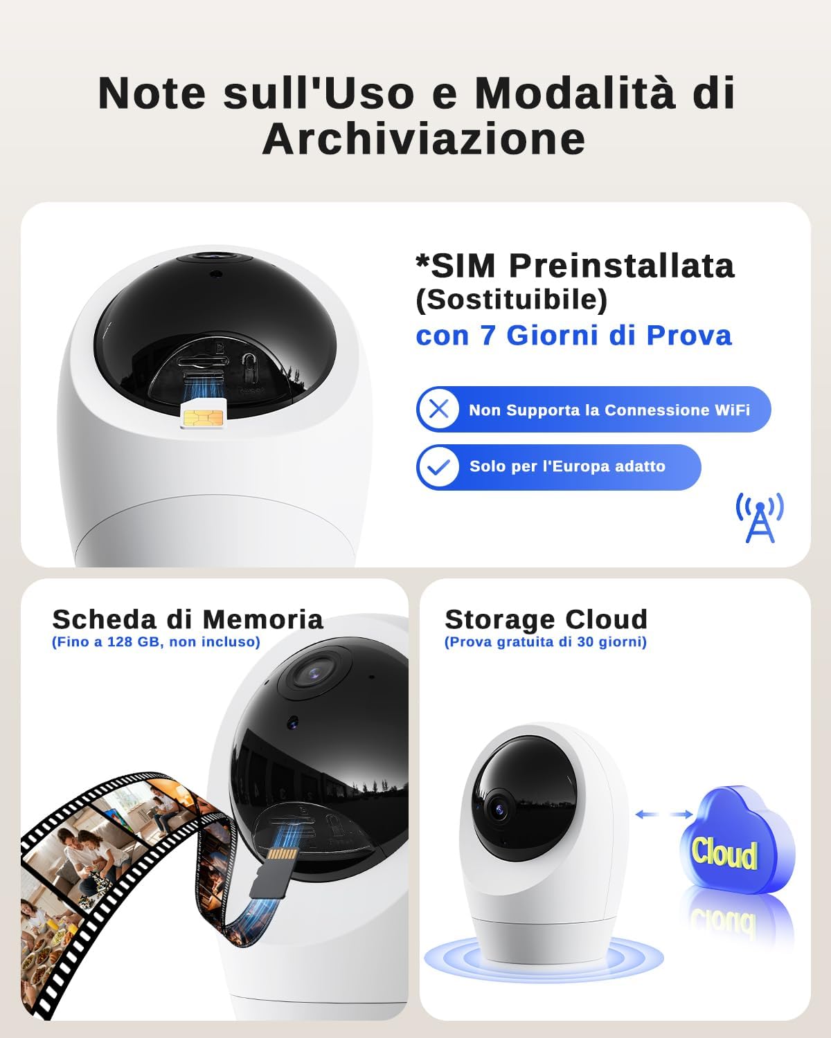 Thumbnail 5 de NUASI 2K 4G LTE Telecamera PTZ 360° per interno