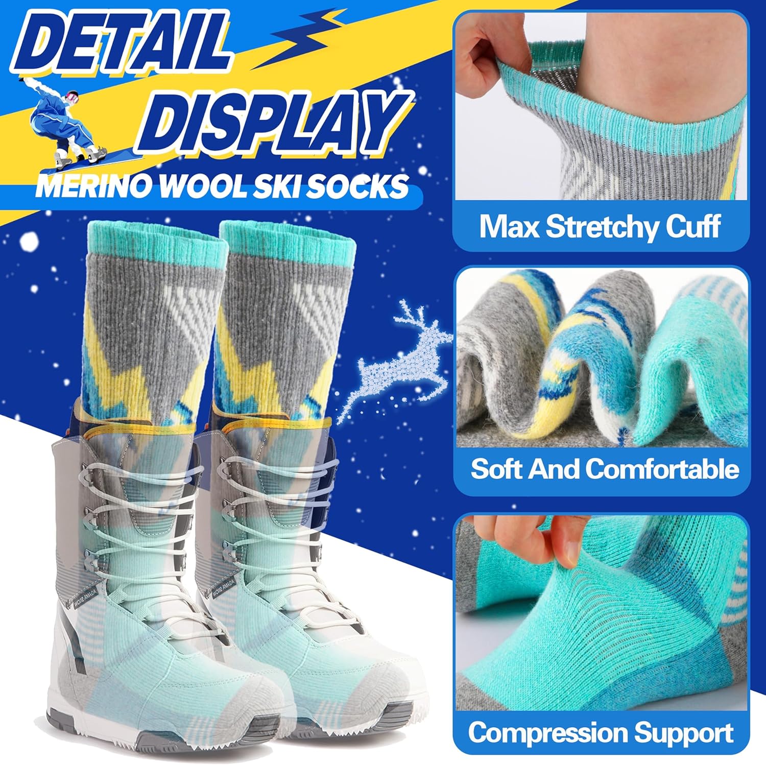 Thumbnail 4 de ANTSANG 3 Pairs Kids Merino Wool Ski Socks 3 Pairs