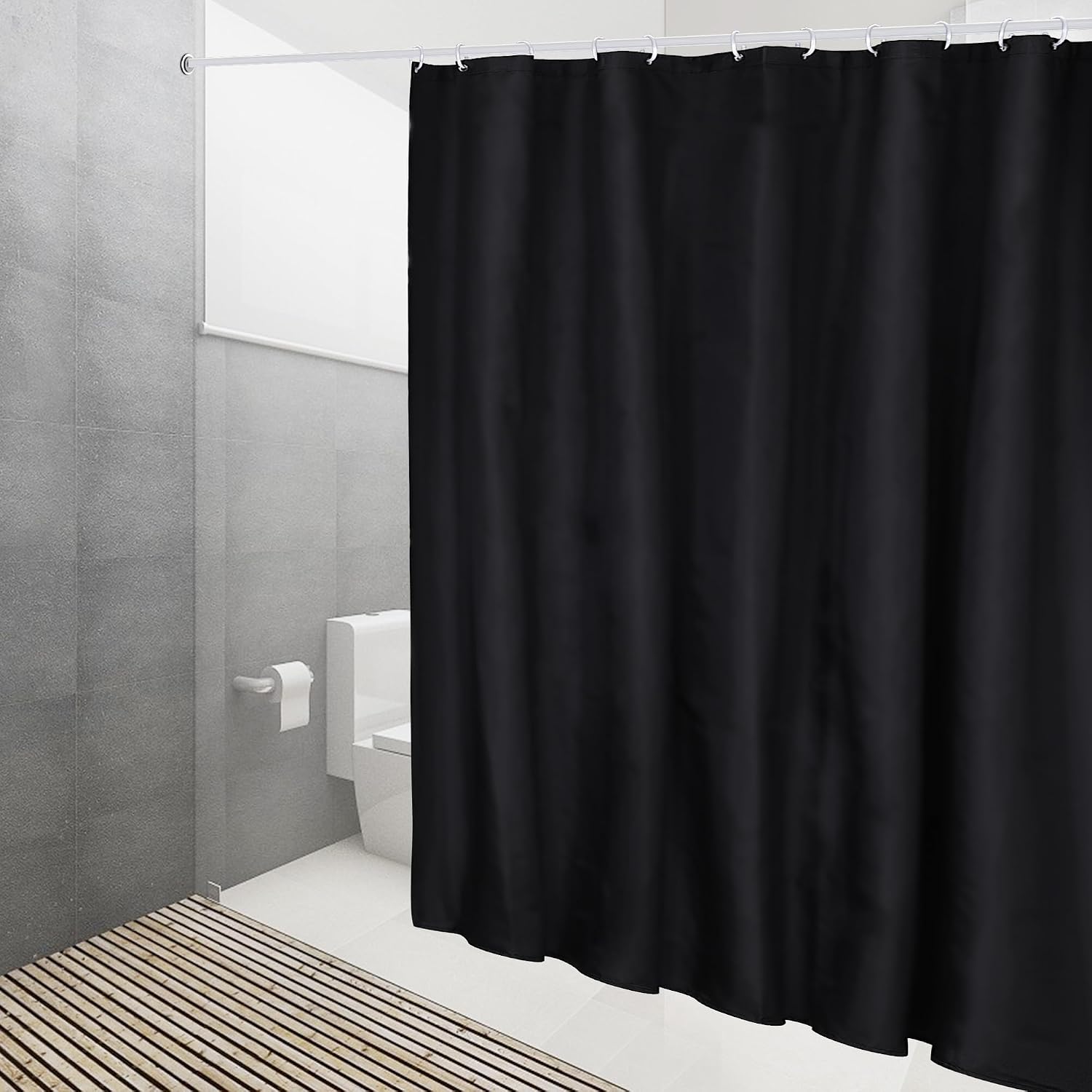 Thumbnail 6 de DUFU Rideau de douche à séchage rapide en polyester imperméable 180 x 200 cm noir avec 12 crochets