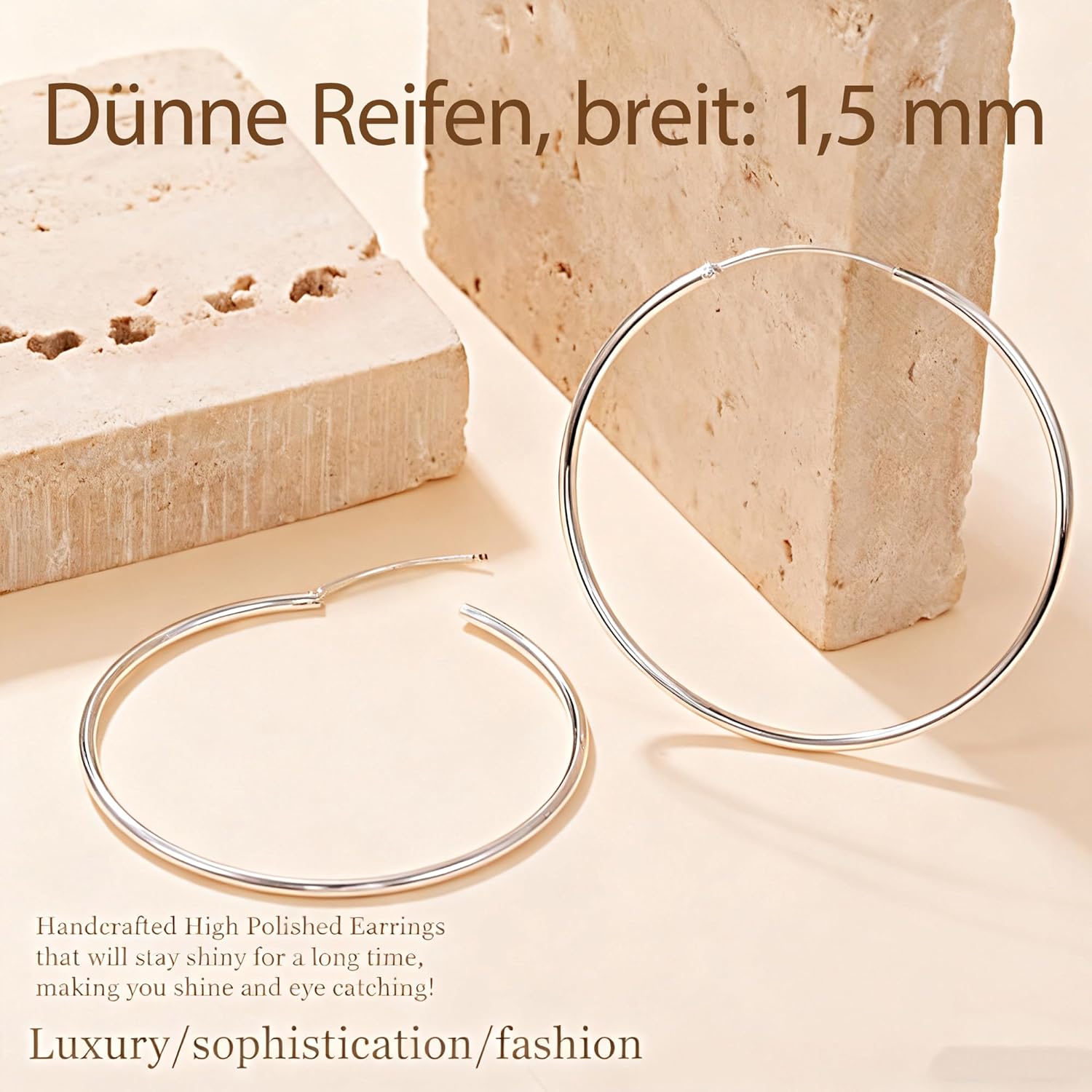 Detalle de Senteria Creolen 925 Silber für Damen – Dünne, leichte, hypoallergene Creolen in 30–70 mm