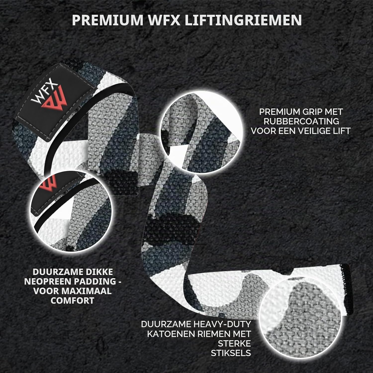 Detalle de WFX Gewichthefriemen met gewatteerde neopreen polssteun, grijs camo