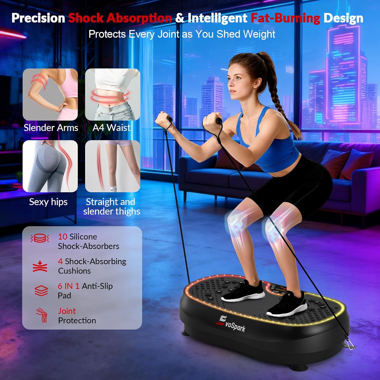 Detalle 1 de EvoSpark Vibration Plate 2026, dual-motor vibration machine 🏋