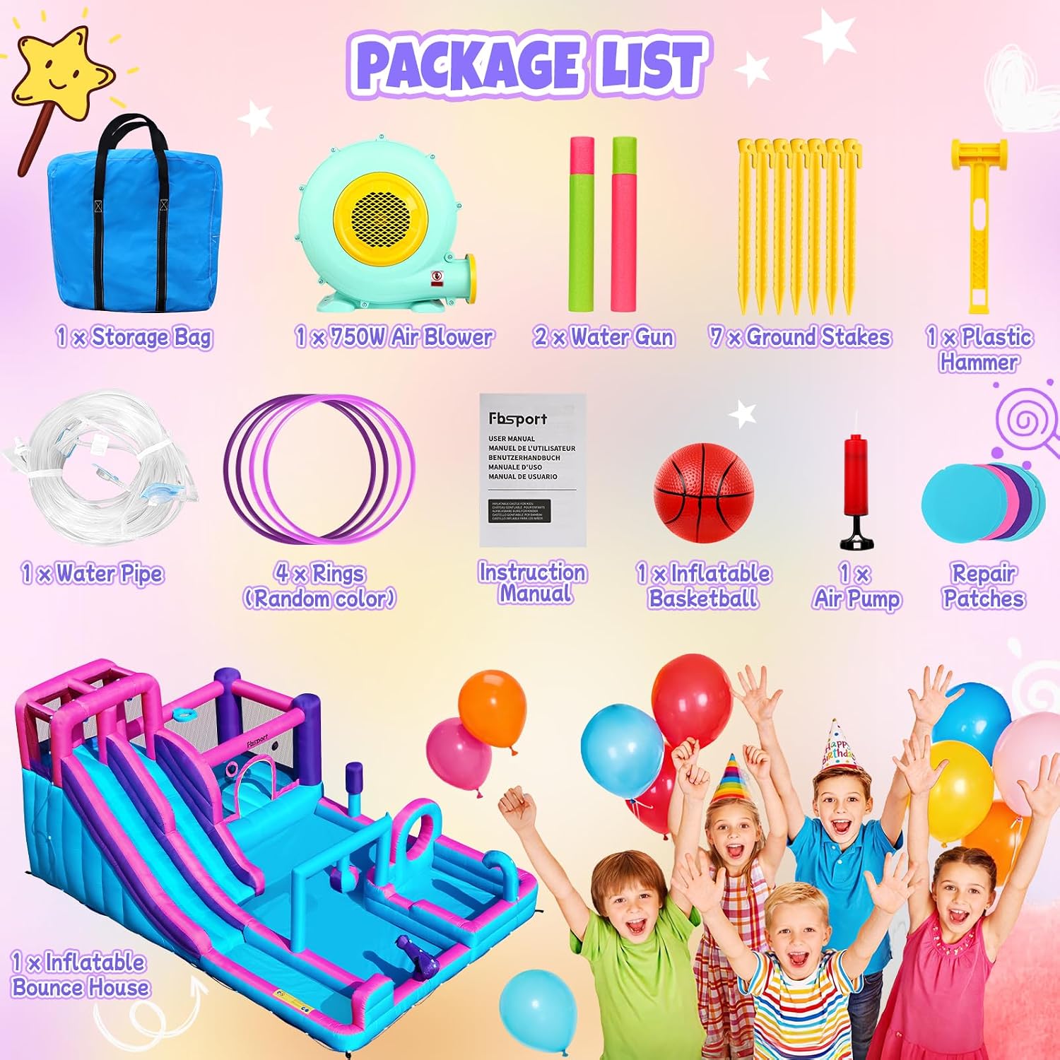 Thumbnail 6 de FBSPORT Inflatable Bounce House with Double Water Slides and 750W Blower