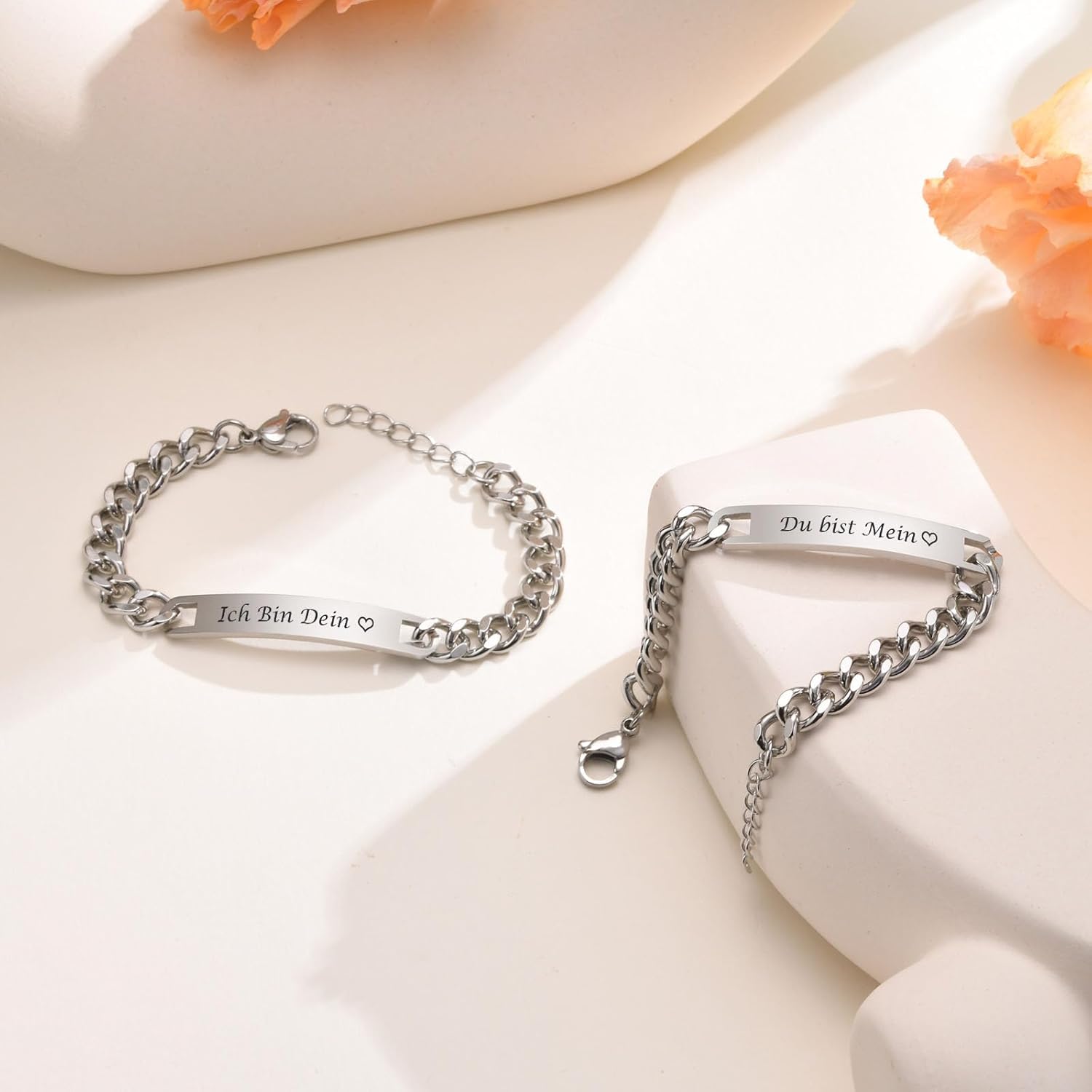 Detalle de XUANPAI Partnerarmbänder mit Gravur – Personalisiertes Pärchenarmbandset aus Edelstahl (7 mm)