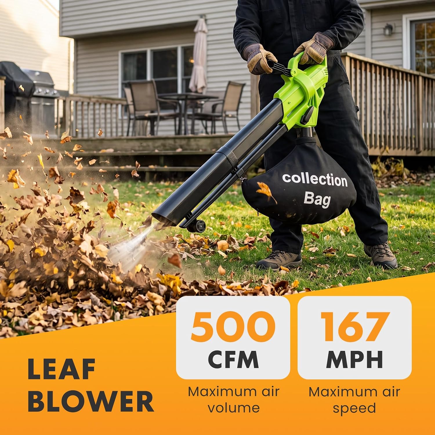 Detalle 2 de NEWBULIG Electric Leaf Blower Vacuum Mulcher with 1.2-Bushel Bag