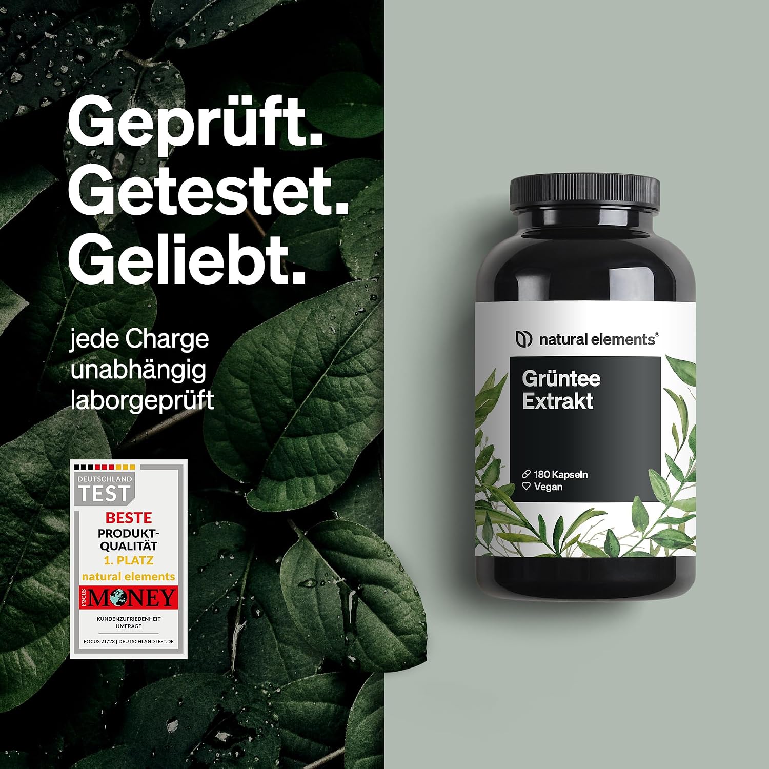 Detalle 2 de natural elements Grüntee Extrakt 180 Kapseln — 1998 mg Tagesdosis 🍀