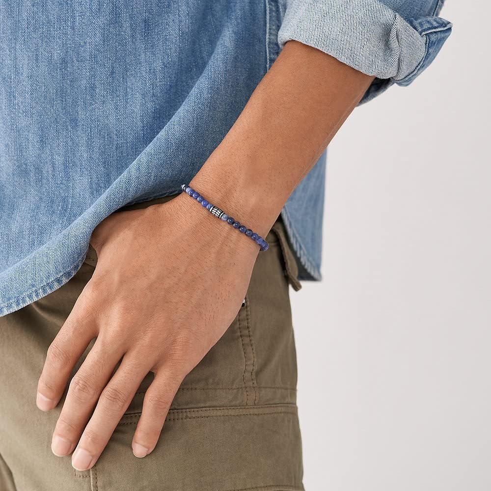 Detalle 2 de Fossil Herren-Edelstahl-Perlenarmband mit Schieberverschluss