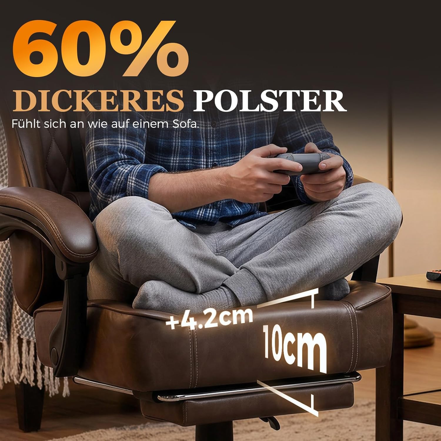 Detalle de GTPLAYER Gaming Stuhl – Ergonomischer Bürostuhl mit hohem Sitzpolster und Synchronmechanik