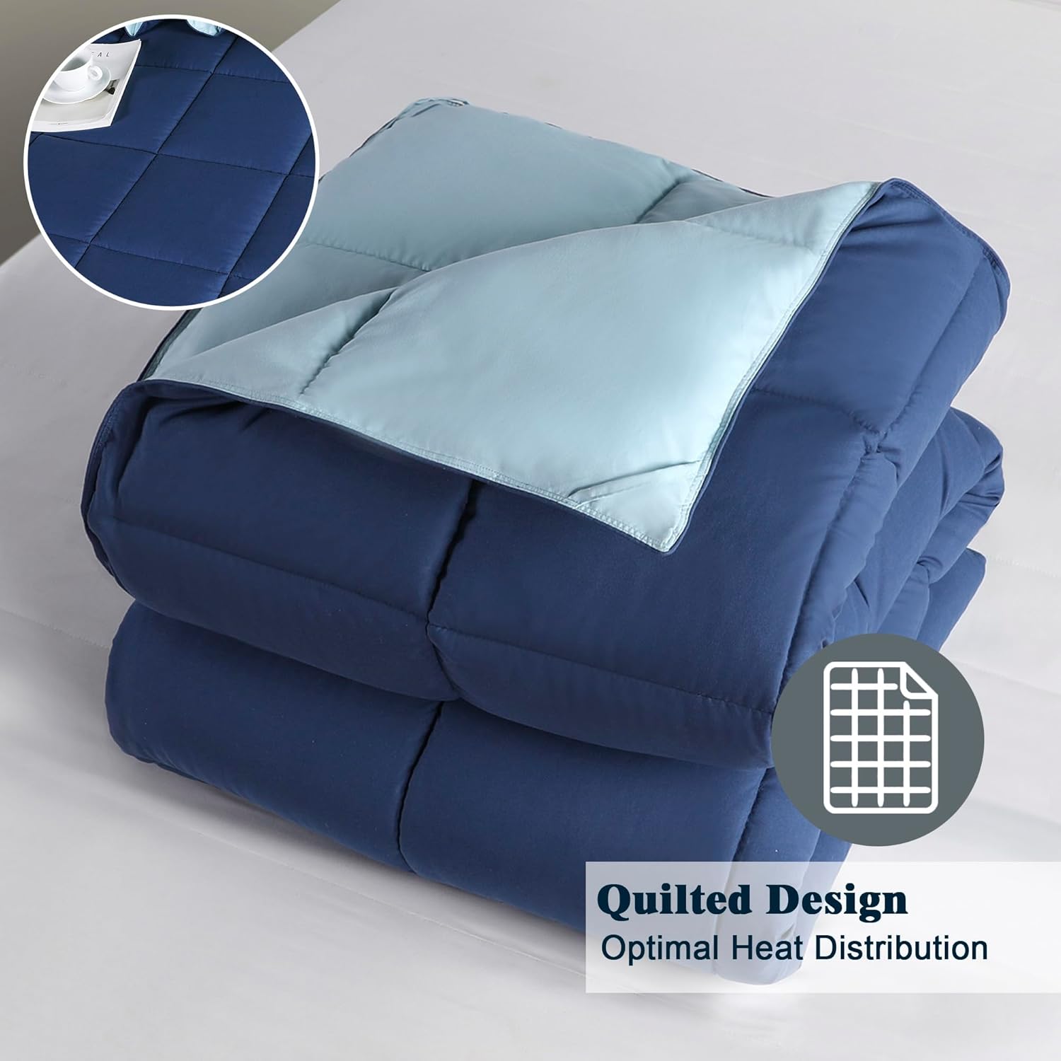 Detalle de HIG 2-piece navy reversible coverless single duvet set (135 x 200cm) with 10.5 tog filling and 1 pillow sham