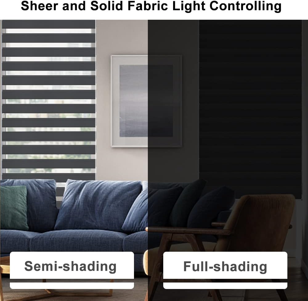 Thumbnail 3 de Kokorona Day and Night Zebra Roller Blinds 95cm W x 230cm Drop in Dark Grey