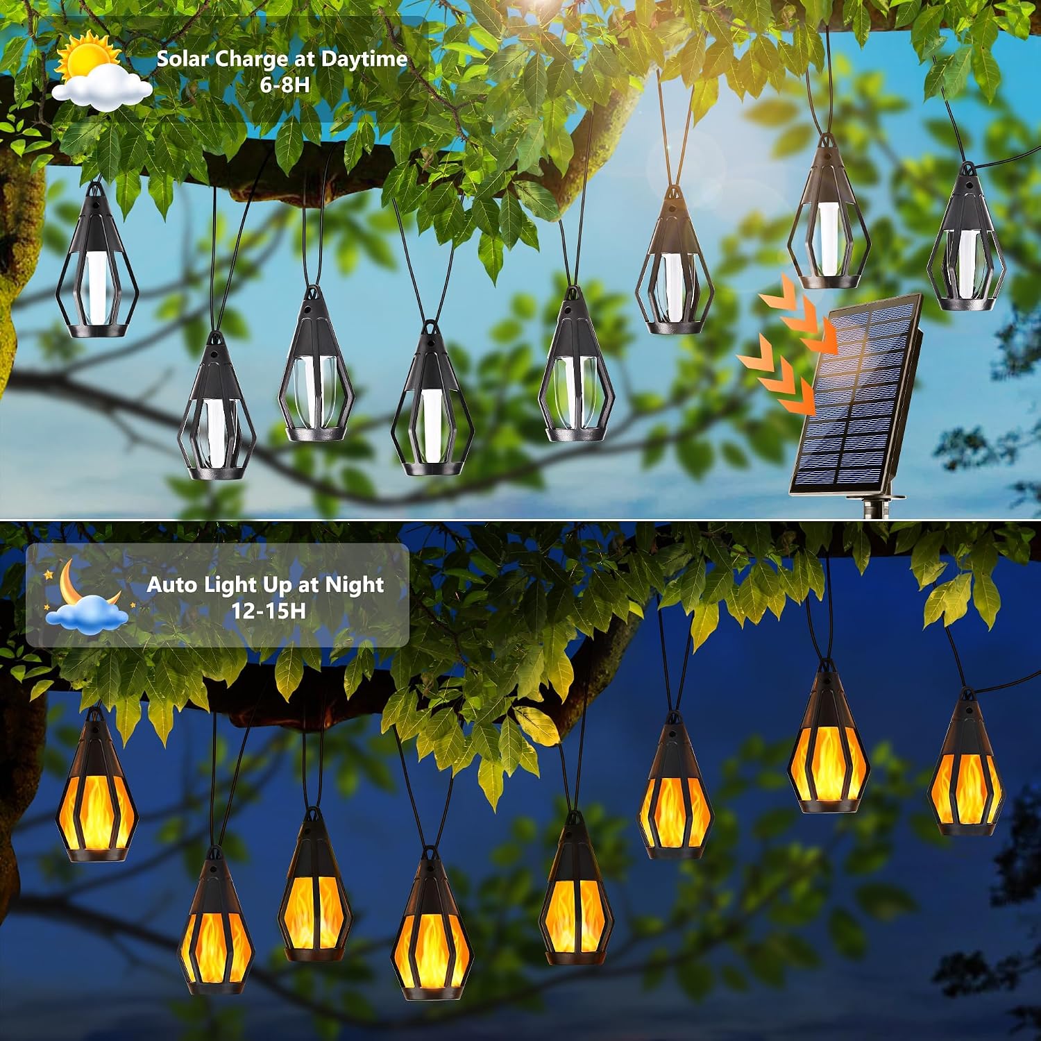 Thumbnail 6 de Geemoo Solar-Lichterkette außen mit Flammen-Effekt (6,3 m, 10 Flammen-Bulbs, IP65)