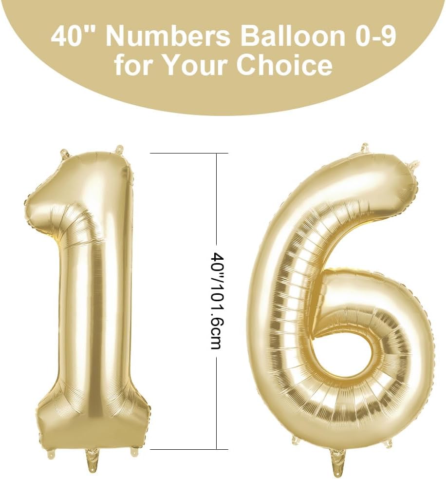 Detalle 2 de OFFCUP Zahlen Luftballon 16 – Gold Creme, 101 cm Folienballon Zahl 16