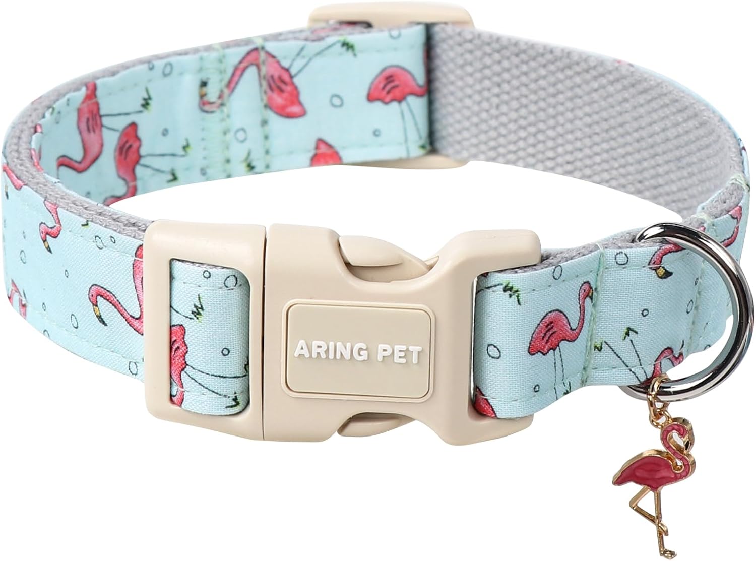 Detalle de ARING PET Flamingo Hundehalsband – Baumwollhalsband mit Schnellverschluss, Größe S