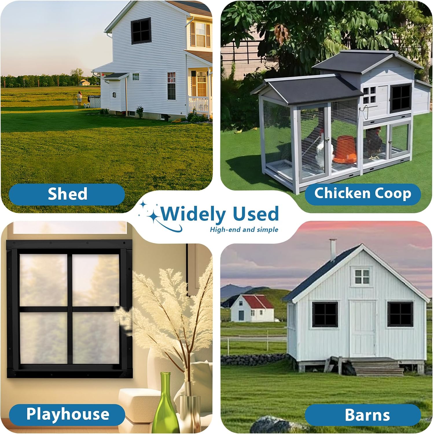 Thumbnail 5 de ktondic 2 Pack Shed Window 18"x27" Black Flush Mount — Durable Aluminum, Tempered Glass & Fiberglass Screen
