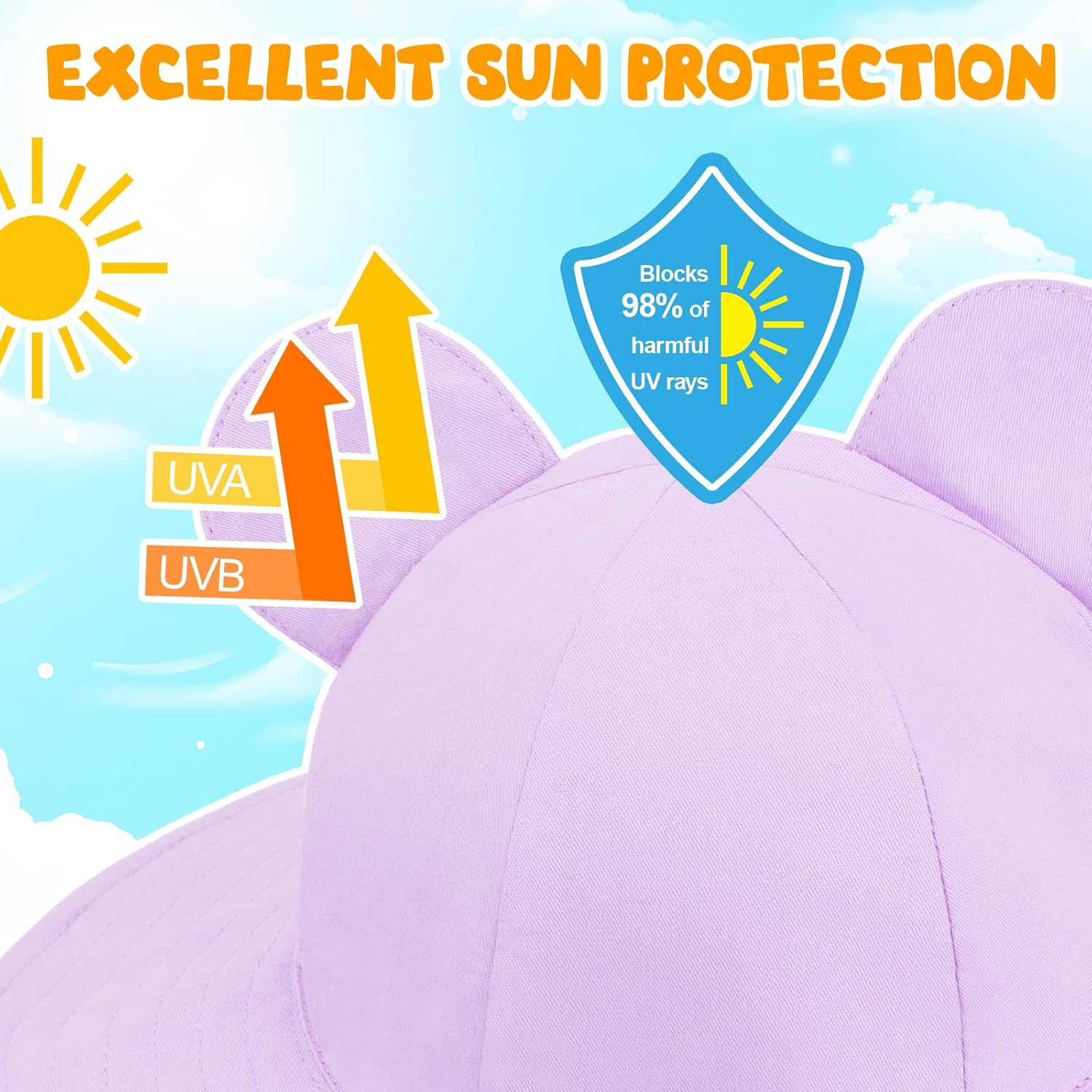 Detalle de DRESHOW Baby Sonnenhut mit Bärenohren, UPF 50+ und Kinnriemen (breite Krempe)