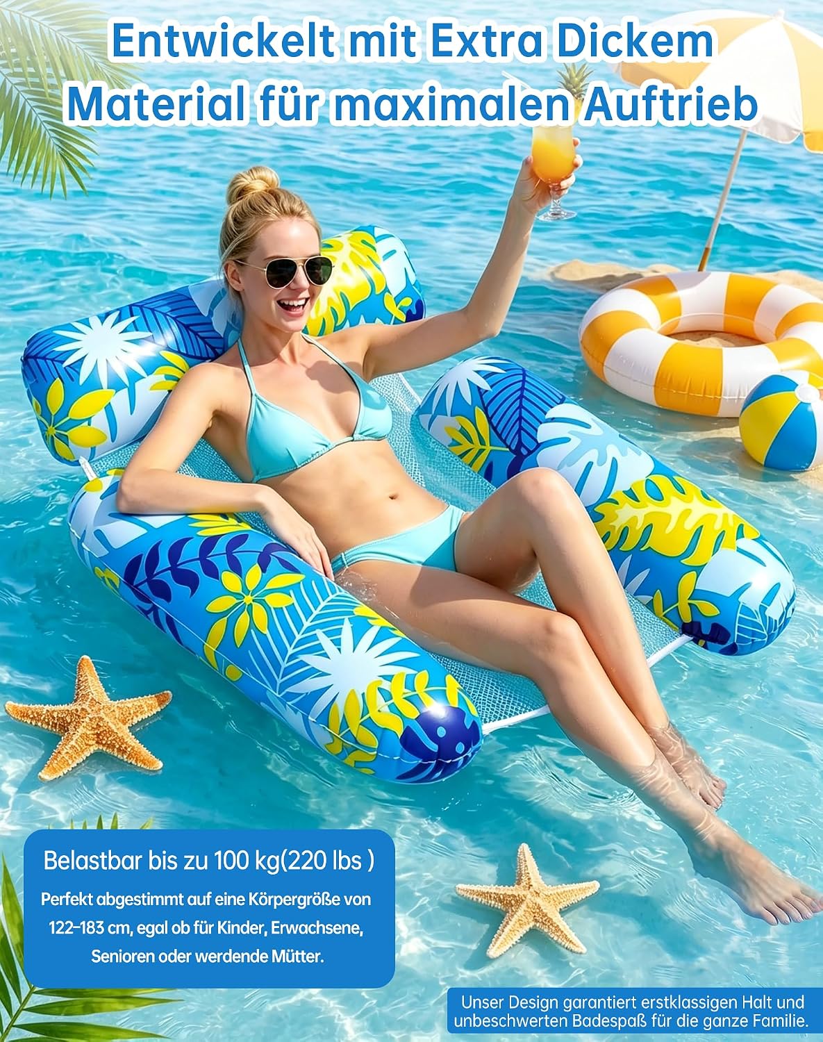 Detalle de Wincany Luftmatratze Pool – 4-in-1 Kippsicheres 3-Röhren-Design, 116 × 94 cm, max. 100 kg