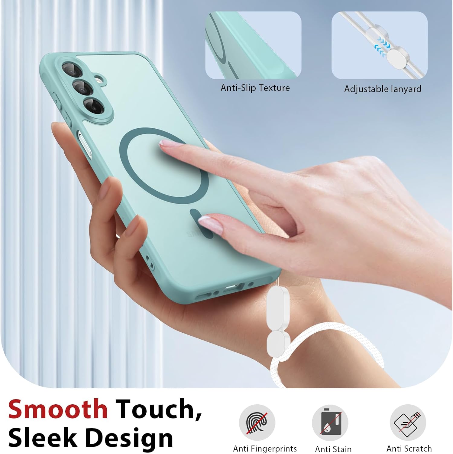 Thumbnail 5 de Dizn Case for Samsung Galaxy A26 5G with 2 Glass Screen Protectors, Wrist Strap, and MagSafe Compatibility – MintGreen