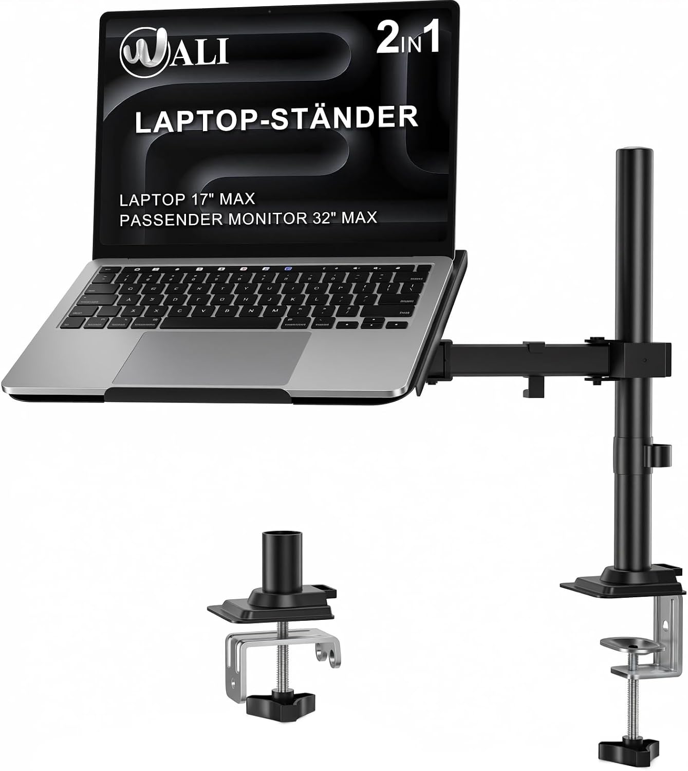 WALI Laptop-Halterung für den Schreibtisch, 17-Zoll, voll verstellbar bis 10 kg (M00LP) – schwarz