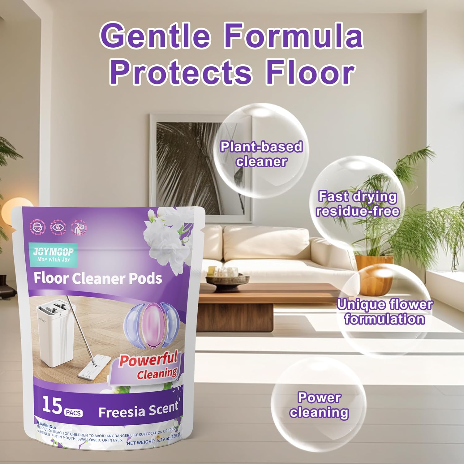 Detalle 2 de JOYMOOP 15-XDNZ-F-JM Floor Cleaner Capsules, 15 Count, Freesia Scent