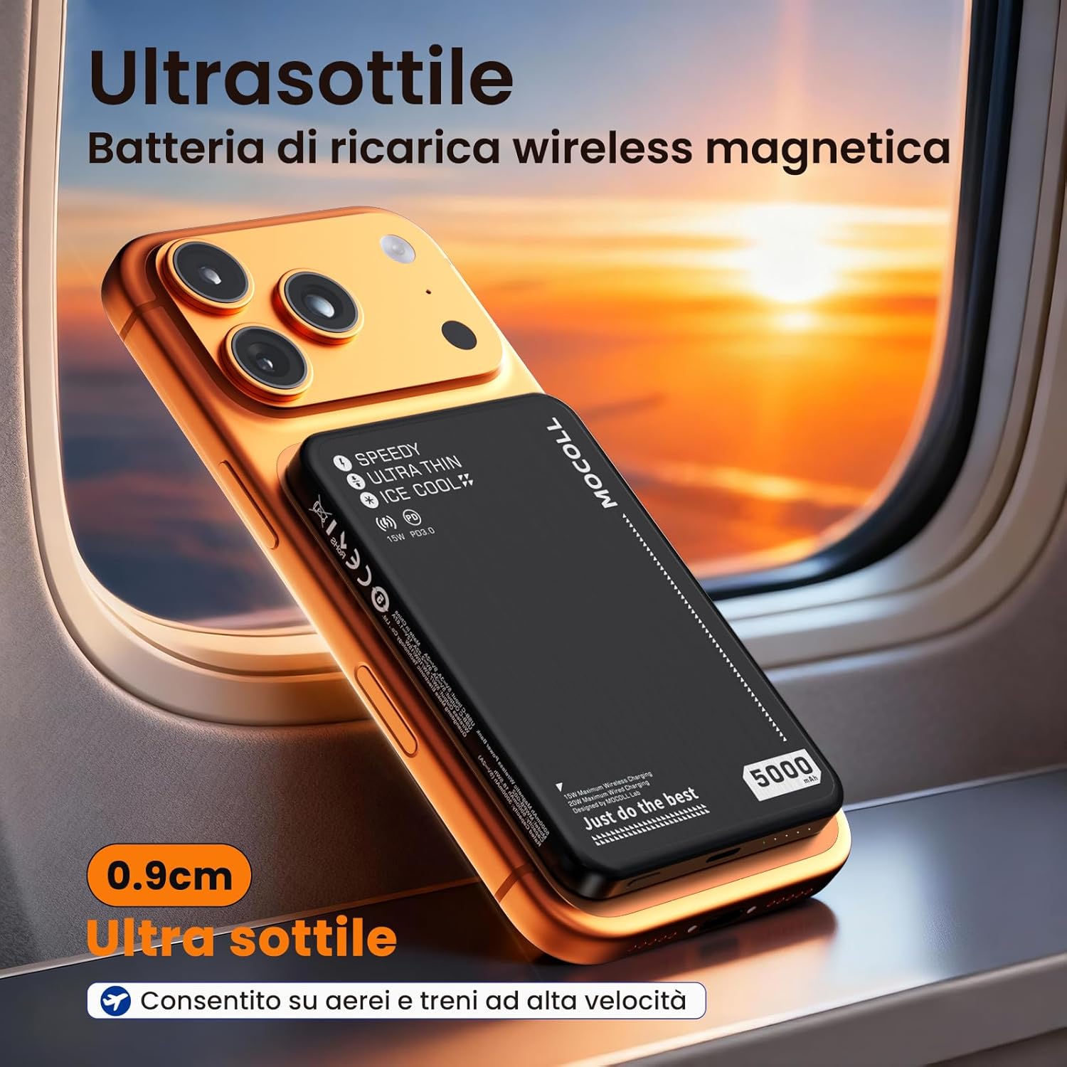 Detalle de Mocoll Power Bank Magnetico 10000mAh: ricarica wireless 15W e PD 20W con design slim e magnetico