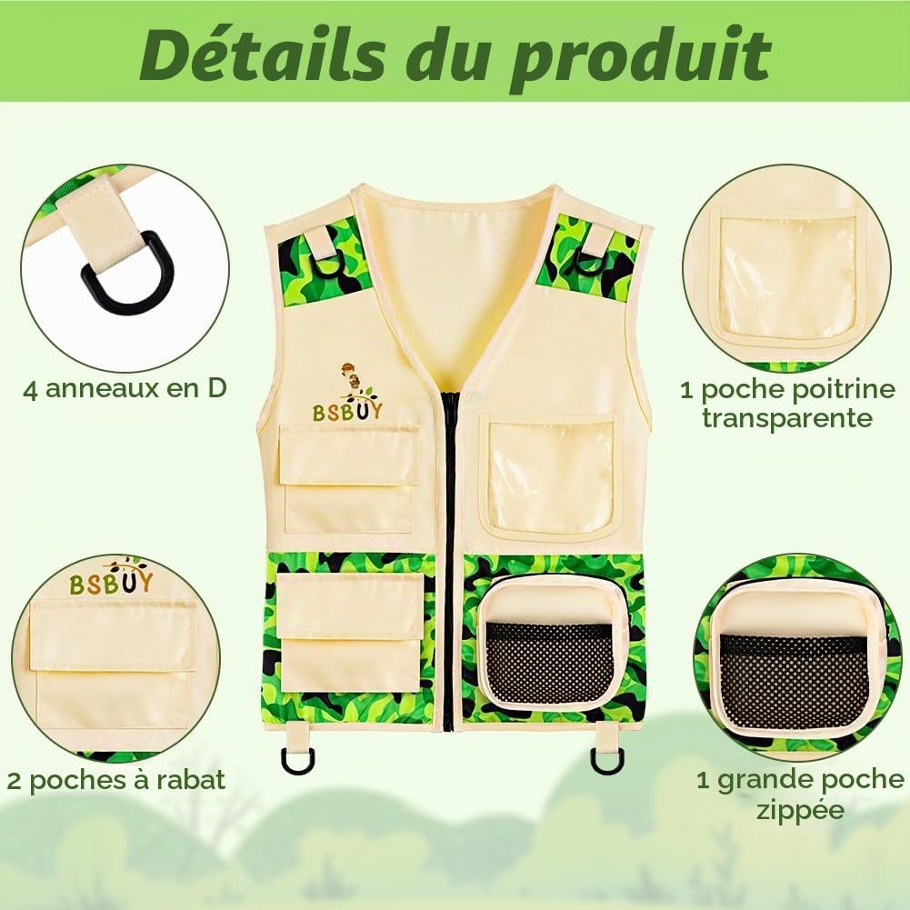Thumbnail 2 de BSBUY 4-delige verkenningsset voor kinderen met camouflagevest, insectennet en vergrootglas