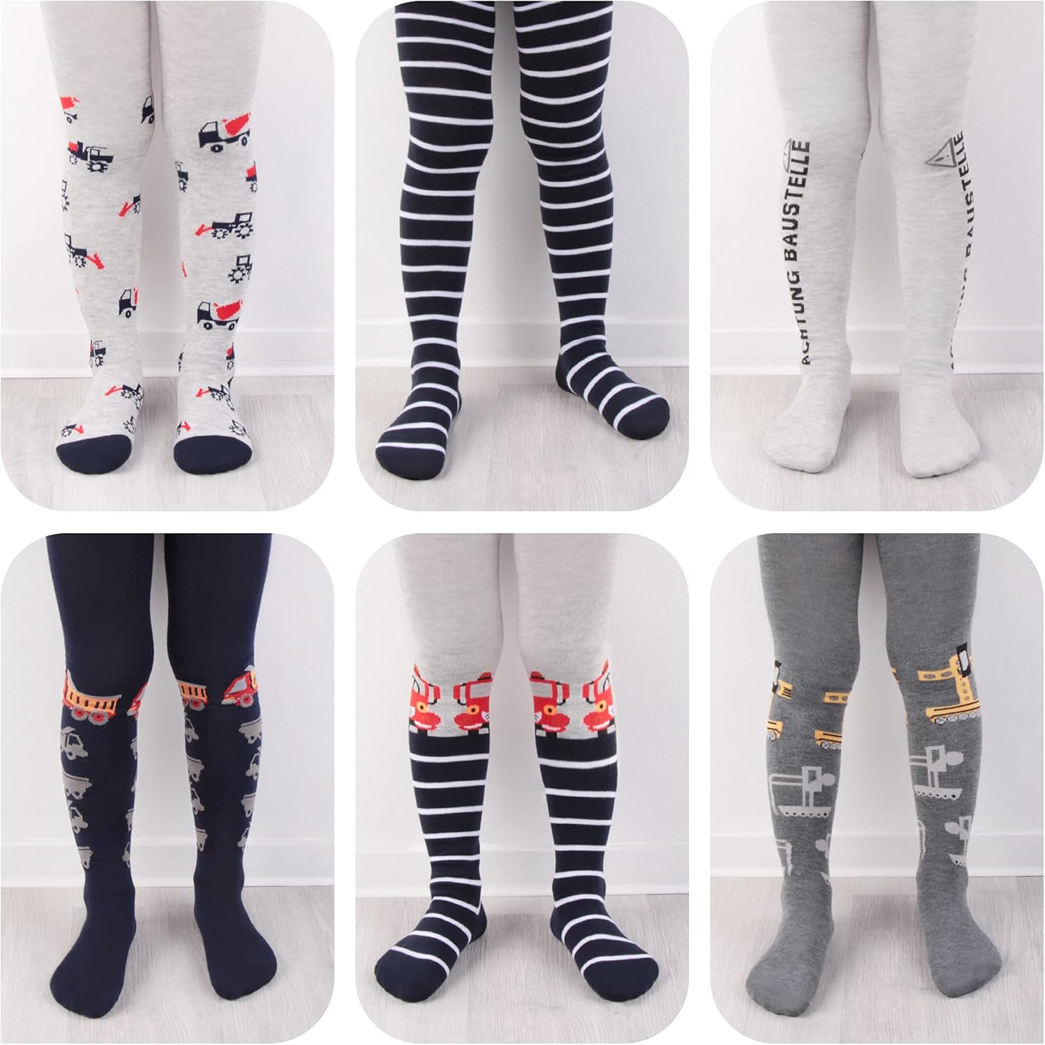 Detalle 2 de L&K-II 6er collants enfants garçons - rayures multicolores et motifs dino (2734)