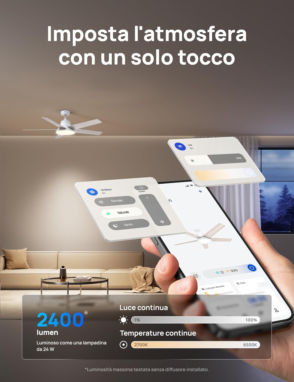 Thumbnail 3 de DREO ventilatore da soffitto smart 132 cm con luce LED, 12 velocità e controllo via app/Alexa