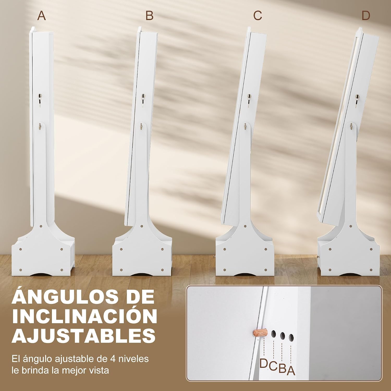 Detalle de HOMCOM Espejo Joyero con Luces LED, Cajones y Cerradura Blanc/Beige
