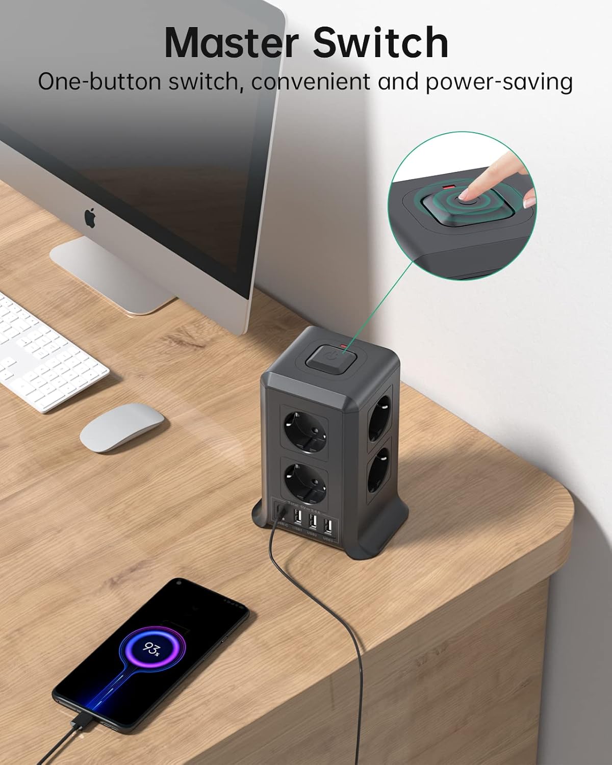 Thumbnail 4 de Ciabatta multipresa Sameriver con interruttore e 4 USB (3 USB-A + USB-C) a torre, cavo 2 m