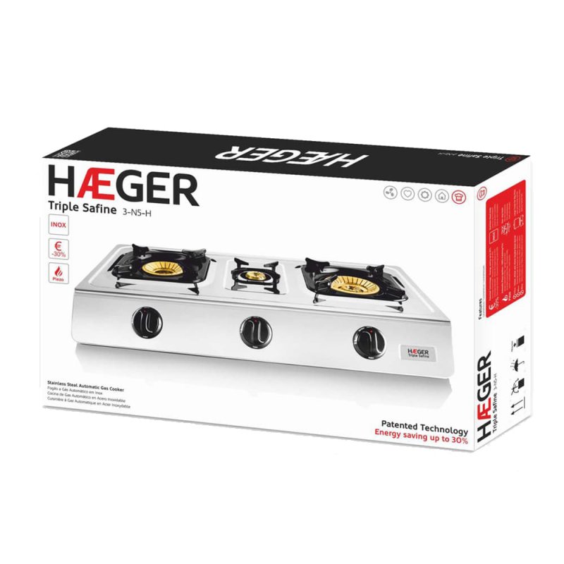 Detalle 2 de Haeger Safine Triple: Cocina de Gas Portátil con 3 Zonas y Seguridad integrada