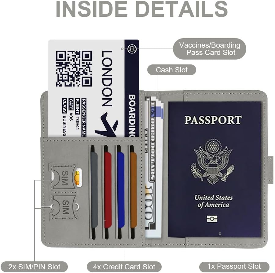 Thumbnail 3 de OFFCUP Passport Holder Cover with RFID Blocking PU Leather – Grey
